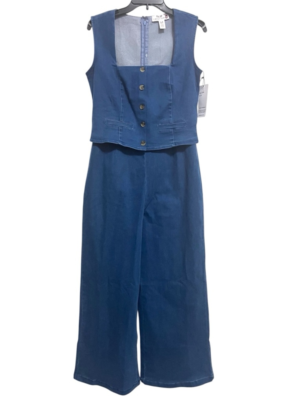 832. TULIP CREATIONS denim suit onesie Sz M NWT